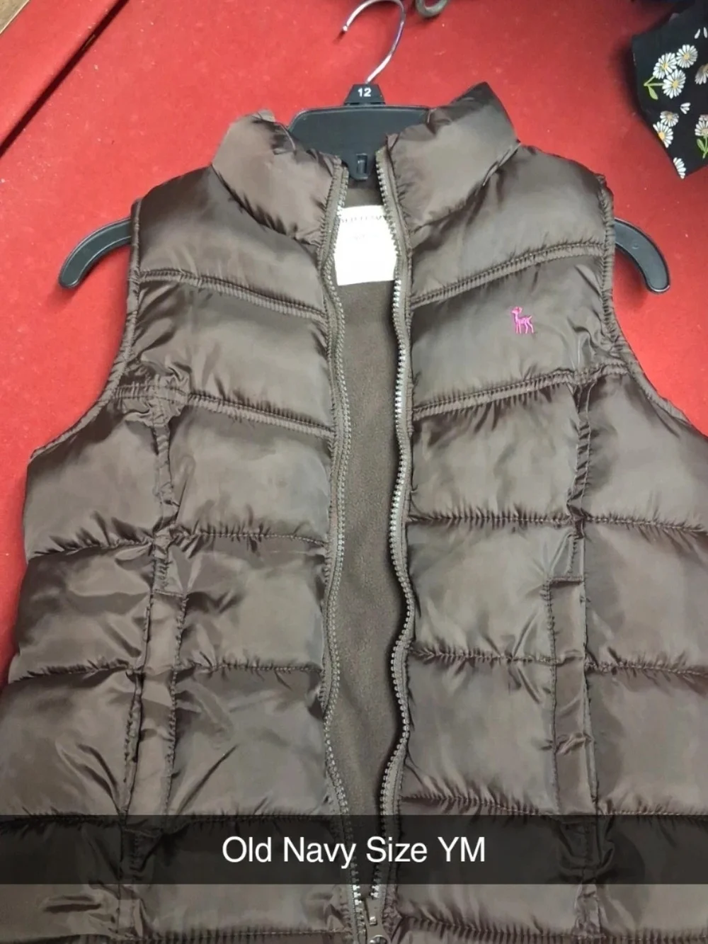 Old Navy Brown Puffer Vest with Pink Logo